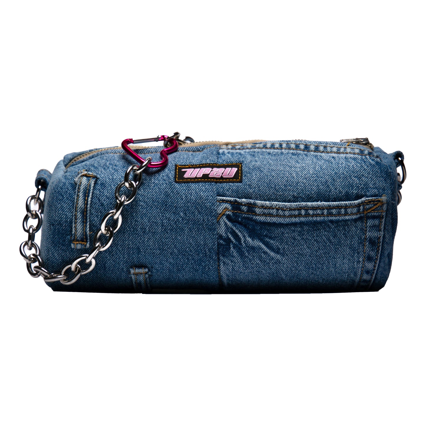 Bolso de hombro de jeans de UP2Bags con cadena. Creación handmade exclusivos con jeans reciclados.