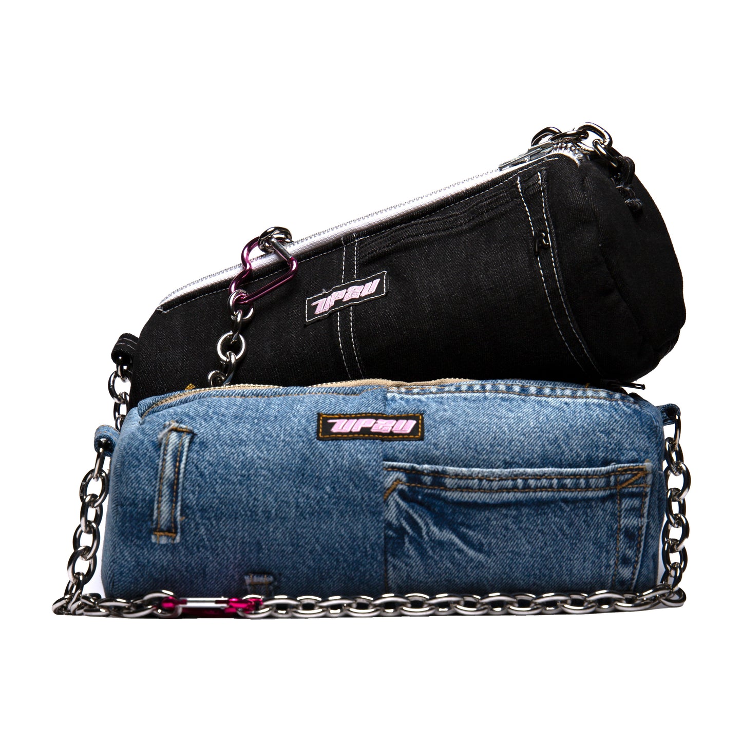 Bolso de hombro de jeans de UP2Bags con cadena. Creación handmade exclusivos con jeans reciclados.
