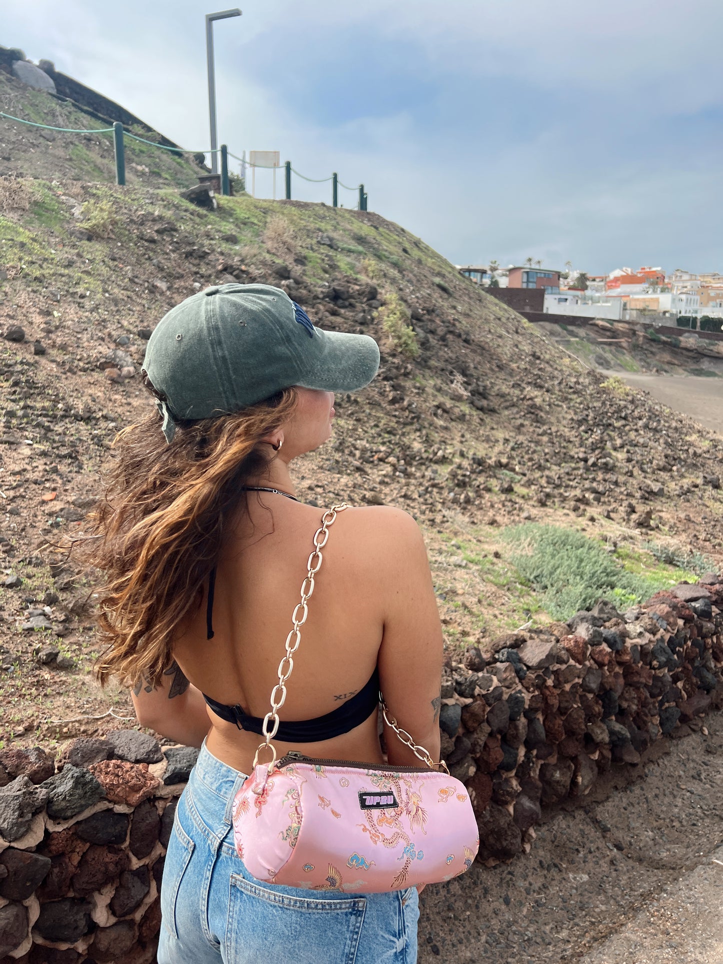 Japanese pink kimono bag