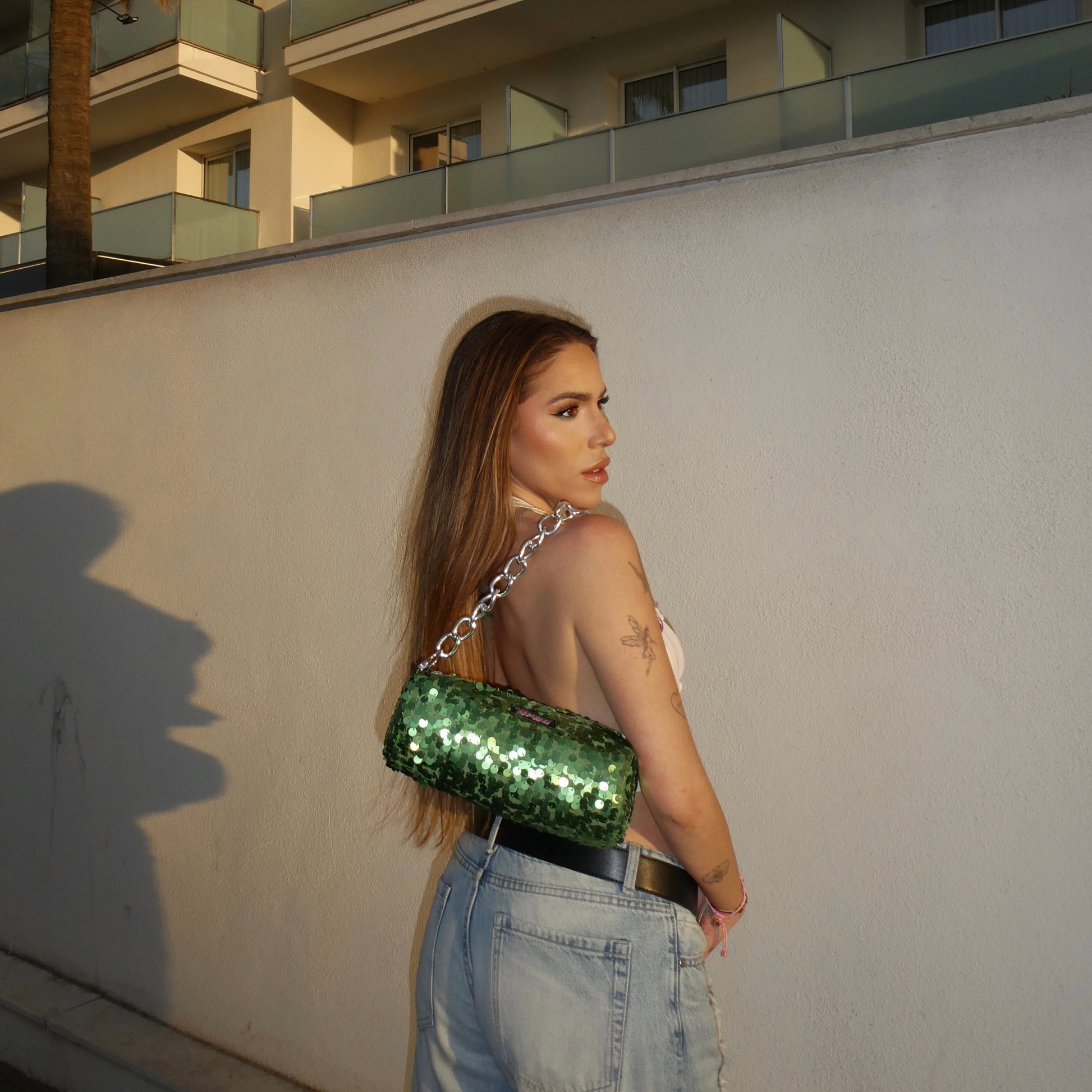 Bolso de hombro de lentejuelas de UP2Bags. Diseño único con cadena, hechos a mano y exclusivo.