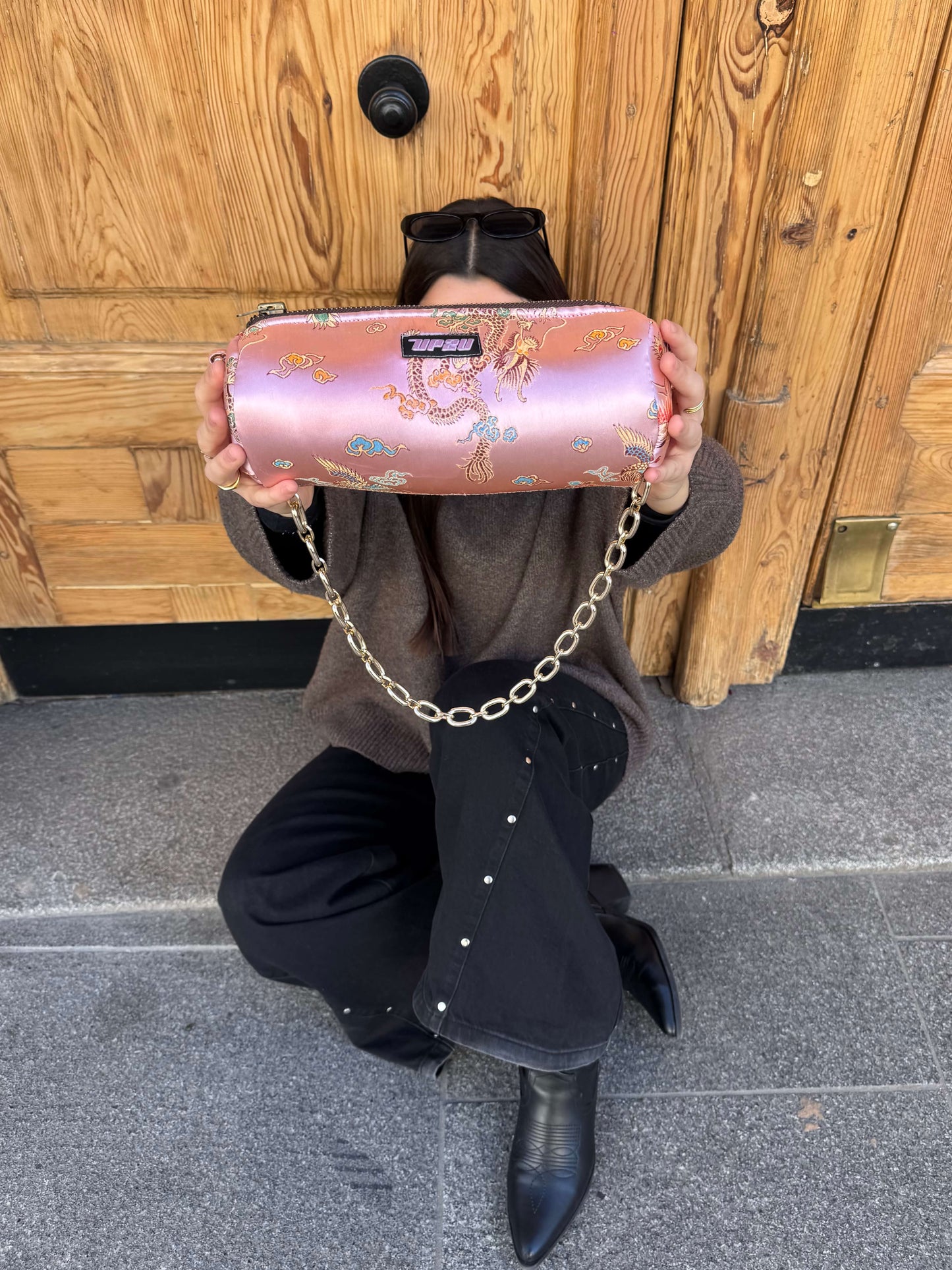 Bolso kimono japonés rosa único hecho a mano - foto lifestyle UP2U bags